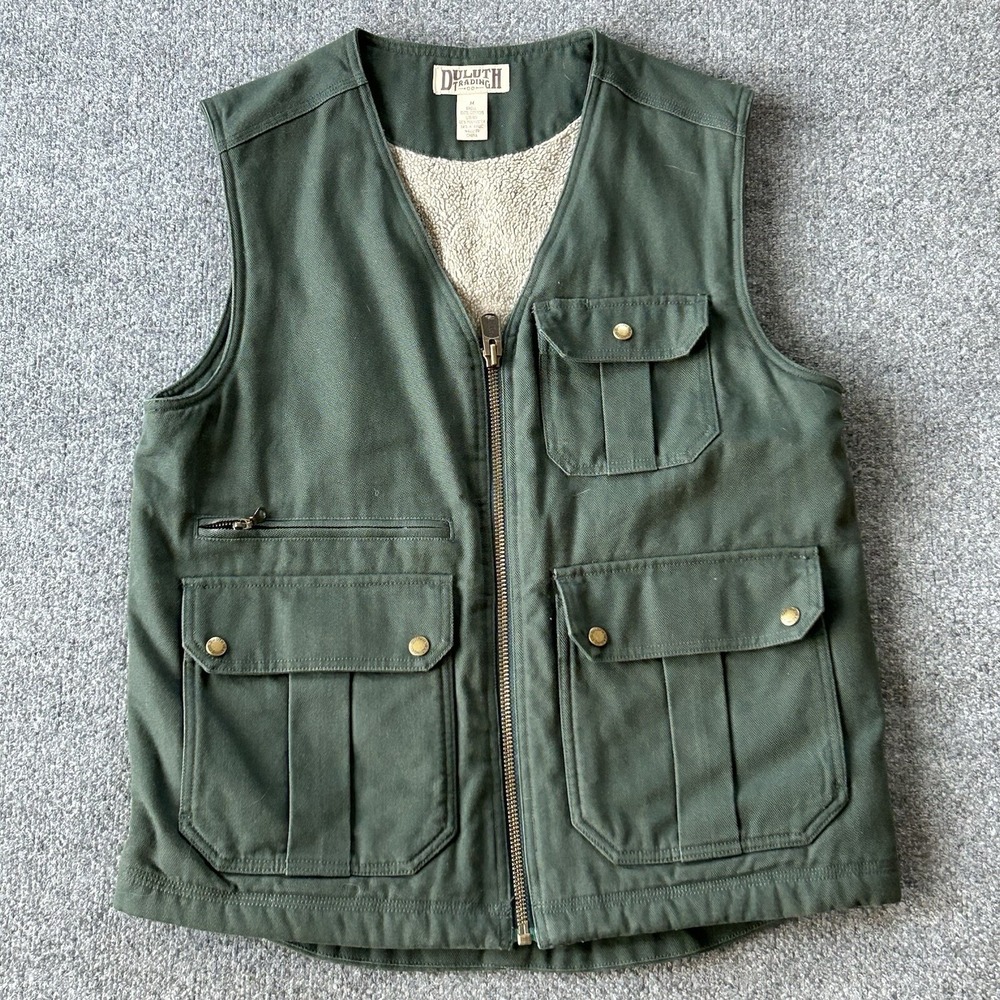 Duluth Trading Jacket‎ Mens Medium Green Iron Range Fire Hose Sherpa Lined Vest
